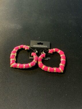 Hot Pink Bamboo-Style Hoop Earrings